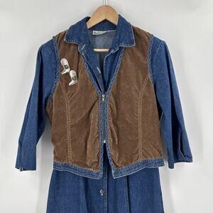 Vintage Nina Piccalino Denim Dress Womens Size M/L Denim Rodeo 80s 90s Western